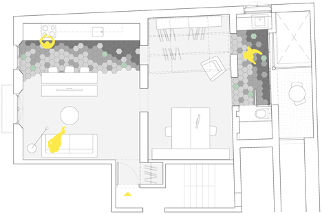 Plano de la vivienda con una opción de uso: Dormitorio-estudio.