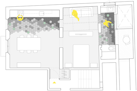 Plano de la vivienda con otra opción de uso: Dormitorio-estar.